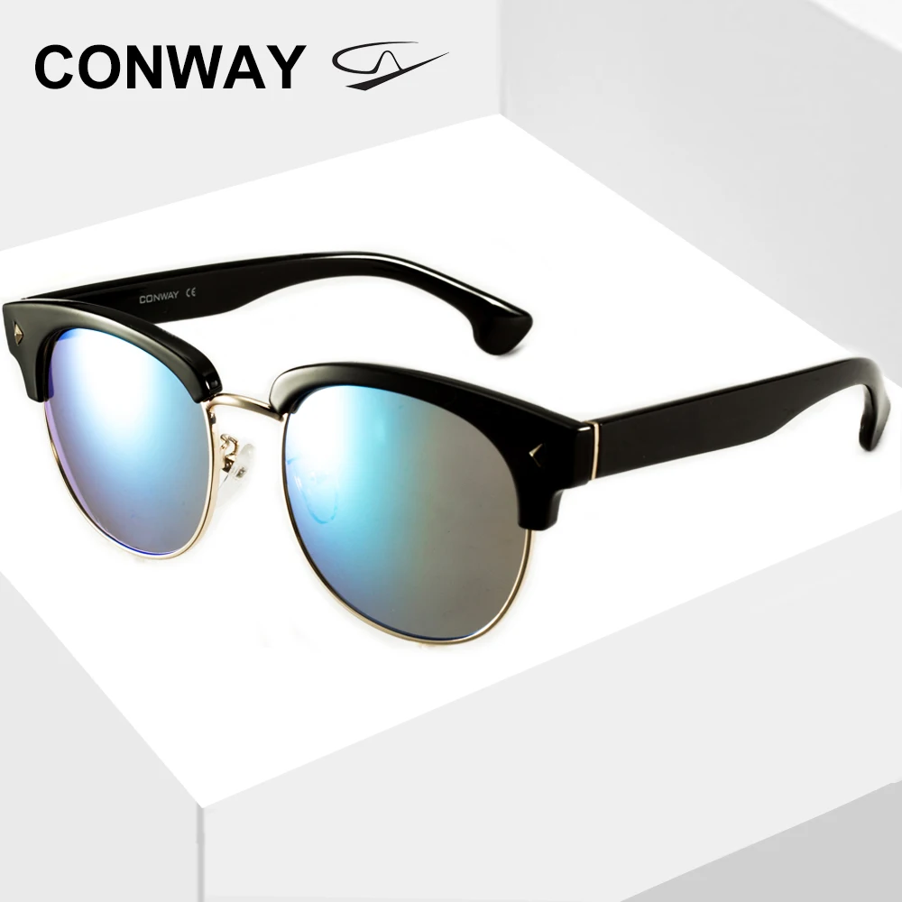 

Conway Half Frame Sunglasses Round Club Design Sun Glasses Semi Rimless Polarized Sunglasses for Women Men UV Mirror Lens