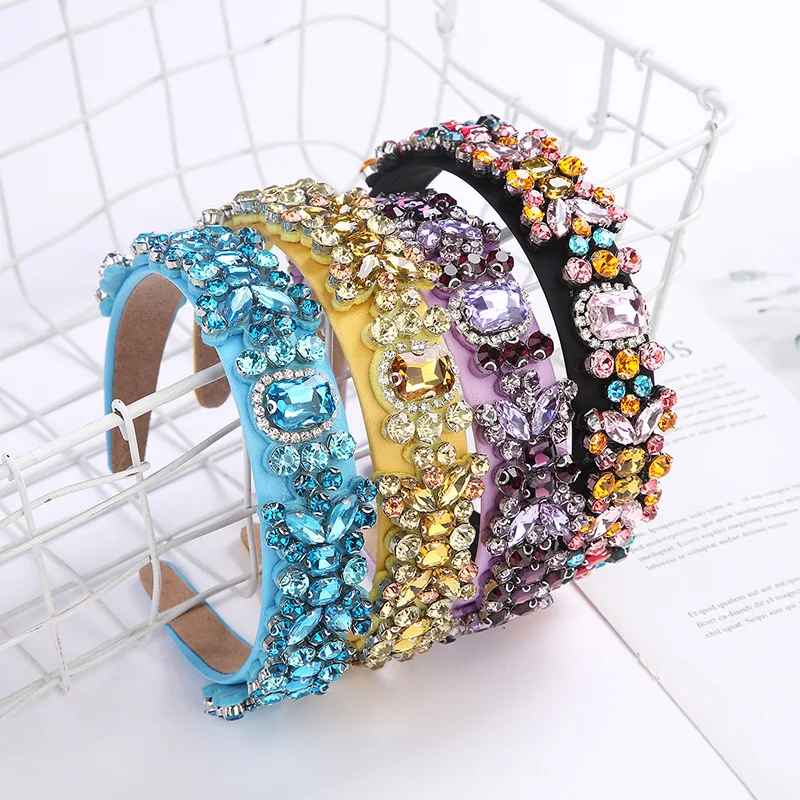 

Luxury Baroque Sparkly Padded Rhinestones Headbands Full Crystal Hairband Diamante Tiara Headwear Women Fashion Hair Accessories