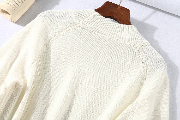 

Half High Neck Raglan Sleeve Sweater Fall/Winter New Cape Style Herringbone Fine Pattern Sweater Long Sleeve Top
