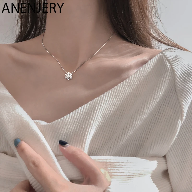 ANENJERY простые 925 пробы серебряные удачливые бусы ожерелья для женщин короткая