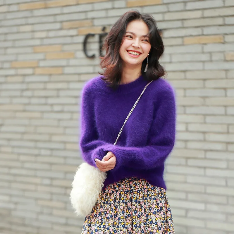 

Autumn New Mink Velvet Style Round Neck Pullover Loose Temperament Purple Lazy Sweater Ladies Women
