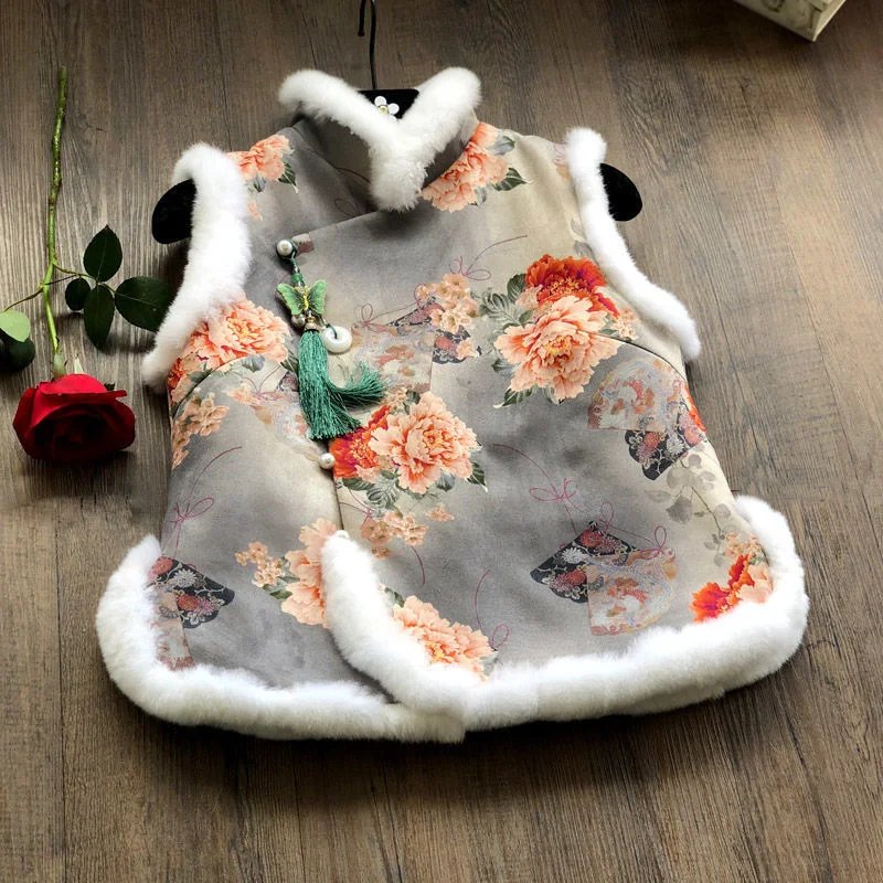 

Winter Short Cotton Vest Thicken Warm Hanfu Women Traditional Chinese Style Qipao Tops Vintage Tang Suit Female Clothes 2021 New