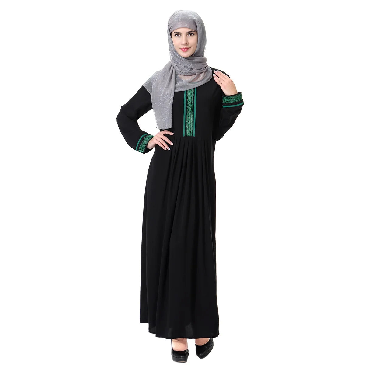 Женское мусульманское традиционное платье, однотонное женское платье Рамадана, модное свободное Повседневное платье с аппликацией и манже...