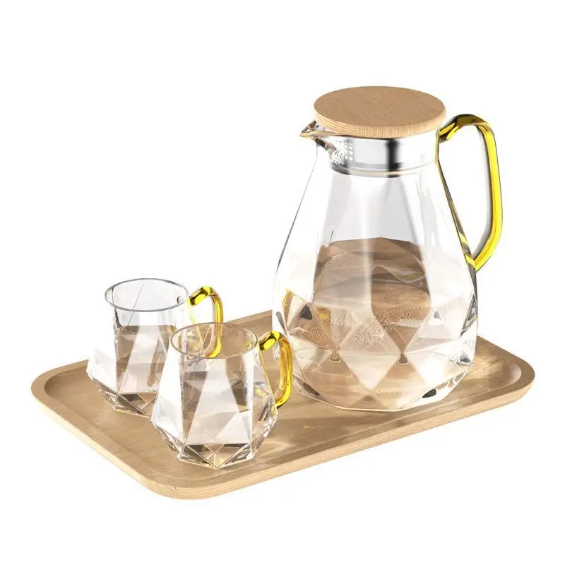 

A Pot of Two Cups Diamond Texture Glass Teapot Set Hot Cold Water Jug Transparent Pot Home Heat-resistant Large Capacity Pot