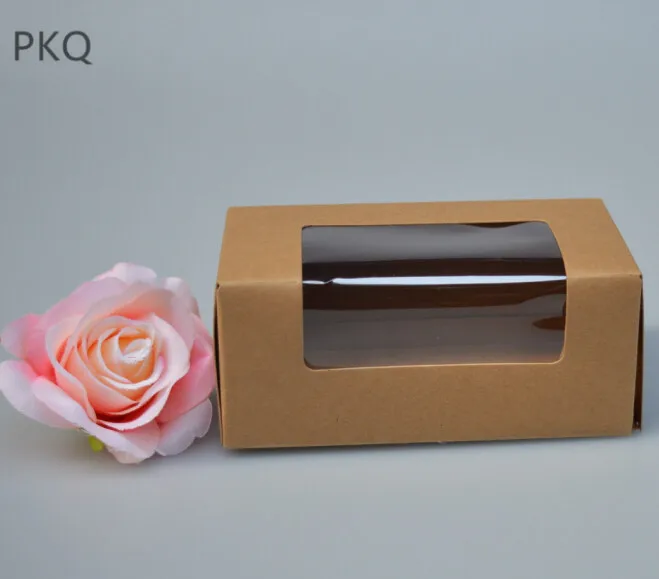 30 шт 137x70x60 мм/200x70x60 мм 2 размера бумага Macaron Подарочная коробка с окном крафт-бумаги Бумага коробка для тортов упаковки конфеты, печенье