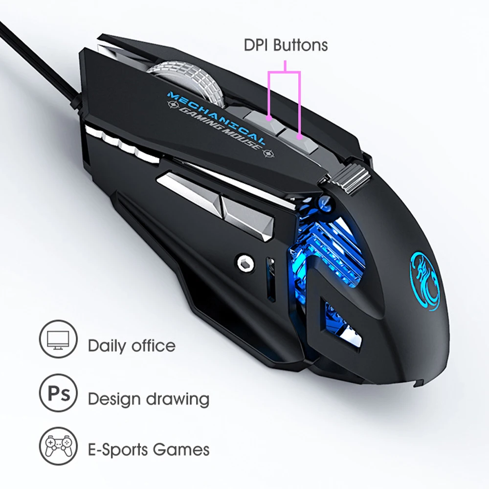 

iMice T96 Wired Mechanical Gaming Mouse 7200 DPI RGB Custom Macros Programming USB Optical Mice for Laptop PC Gamer Home Office
