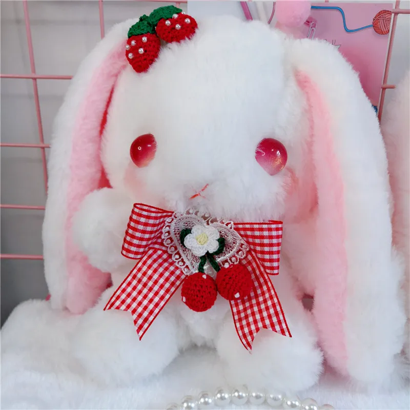 

Original Design Lolita Japanese Soft Sister Plush Figure Bear Bag JK Package Bunny Bowknot Strawberry Messenger Bag Pearl Chain
