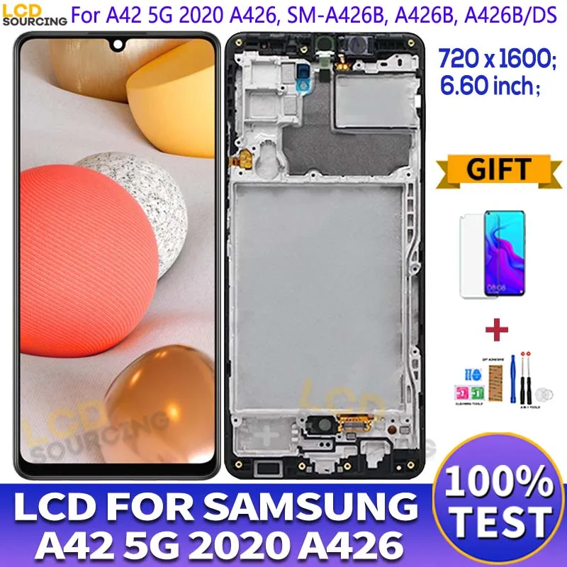 

6,60 "AMOLED ЖК дисплей для Samsung Galaxy A42 5G 2020 ЖК-дисплей с рамкой тачскрин, аналагово-цифровой преобразователь для Samsung A42 A426 SM-A426B