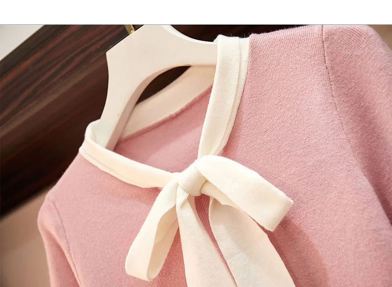 S-xl осенне-зимний комплект из 2 предметов, спортивный костюм, женский элегантный милый галстук-бабочка, трикотажный топ+ твидовая юбка с высокой талией, женская одежда