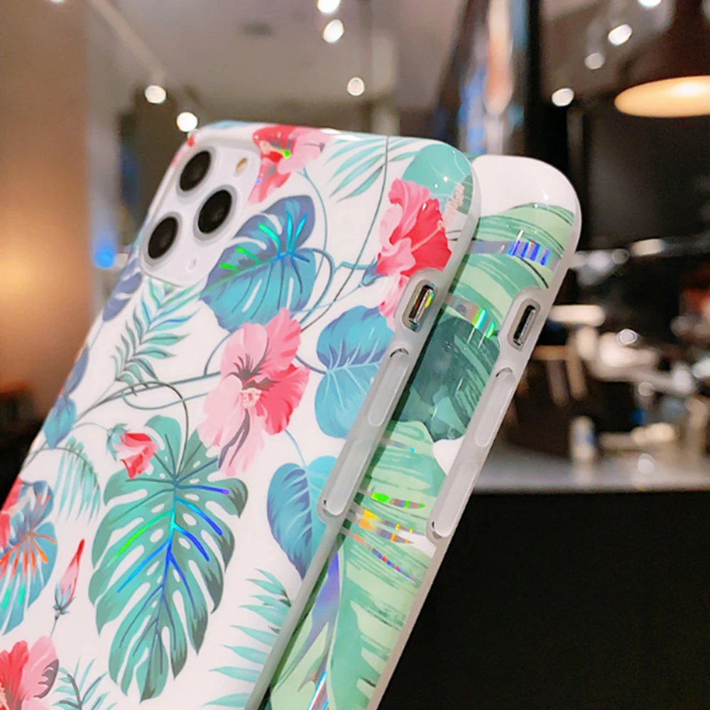 Мягкий лазерный цветочный чехол для телефона Apple iPhone 11 Pro Max XS XR X 7 8 6 6S Plus задняя