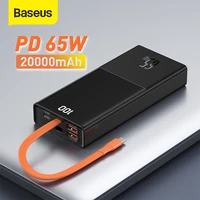 baseus 65w power bank 20000mah with type c two way cable external battery for phone and notebook three port fast charging