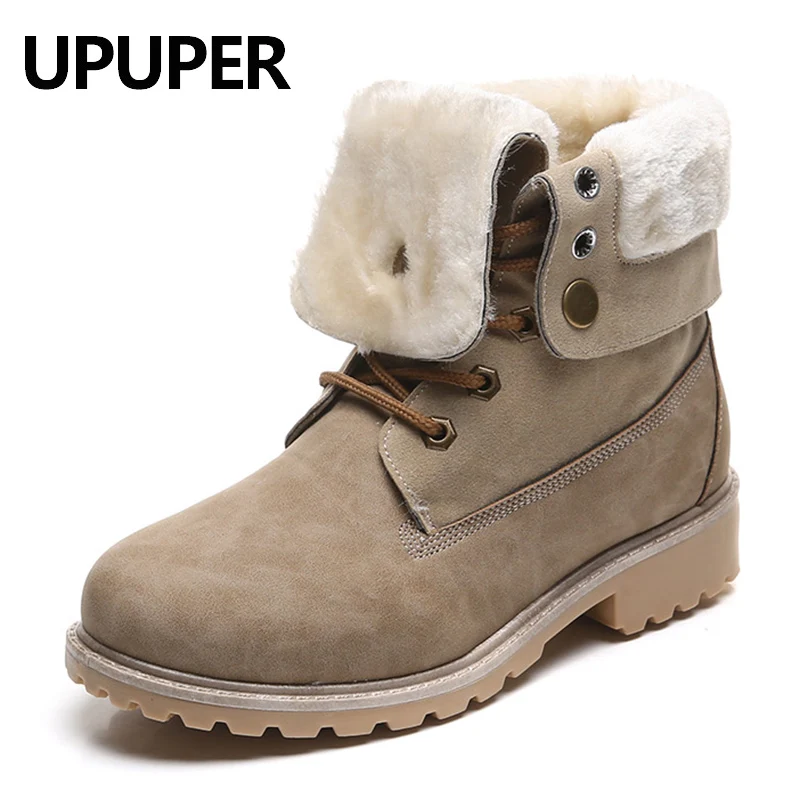 Winter Snow Boots Women Warm Plush Womens Ankle Vintage Fashion Women's Shoes With Fur Turned-over Edge | Обувь