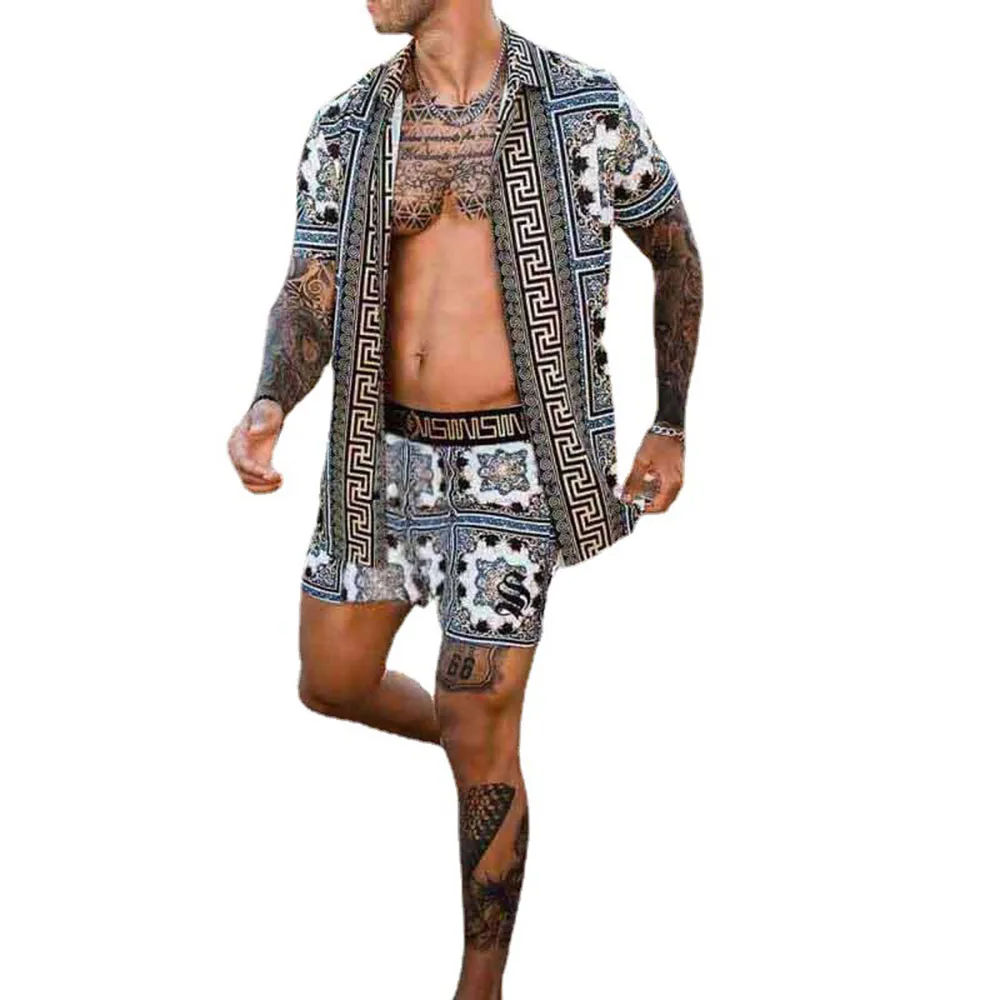 

Hot Sale 2021 Summer New Men's Clothing European American Retro Trend Shirt Cardigan Men's Short Sleeve Shirt suit