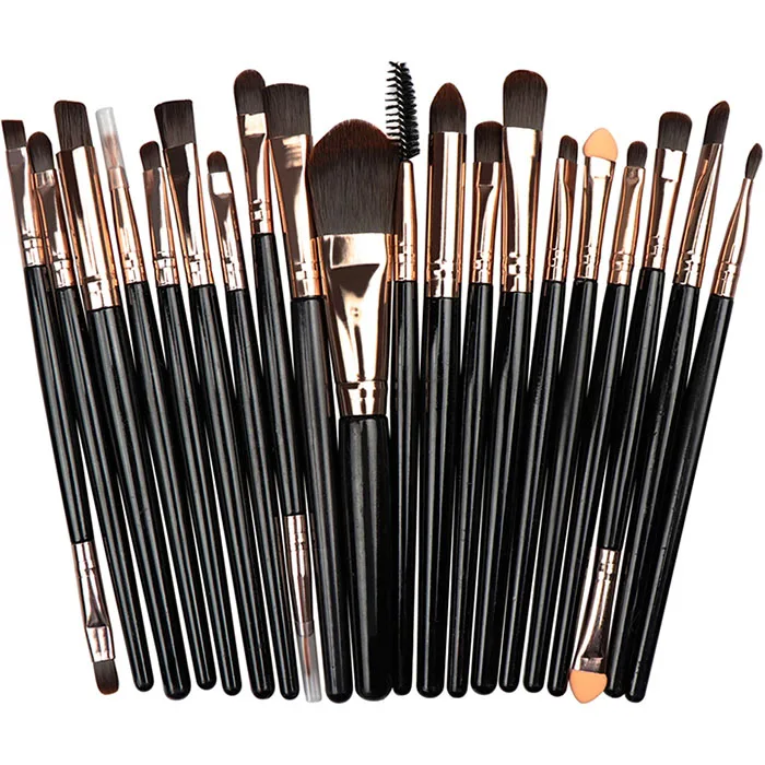 Black and Rose Gold 20 шт., наборы кистей для макияжа, основа, пудра, Косметические румяна, тени для век, красота, блеск, макияж, брус, косметический набор инструментов для красоты - Handle Color: Black and Rose Gold