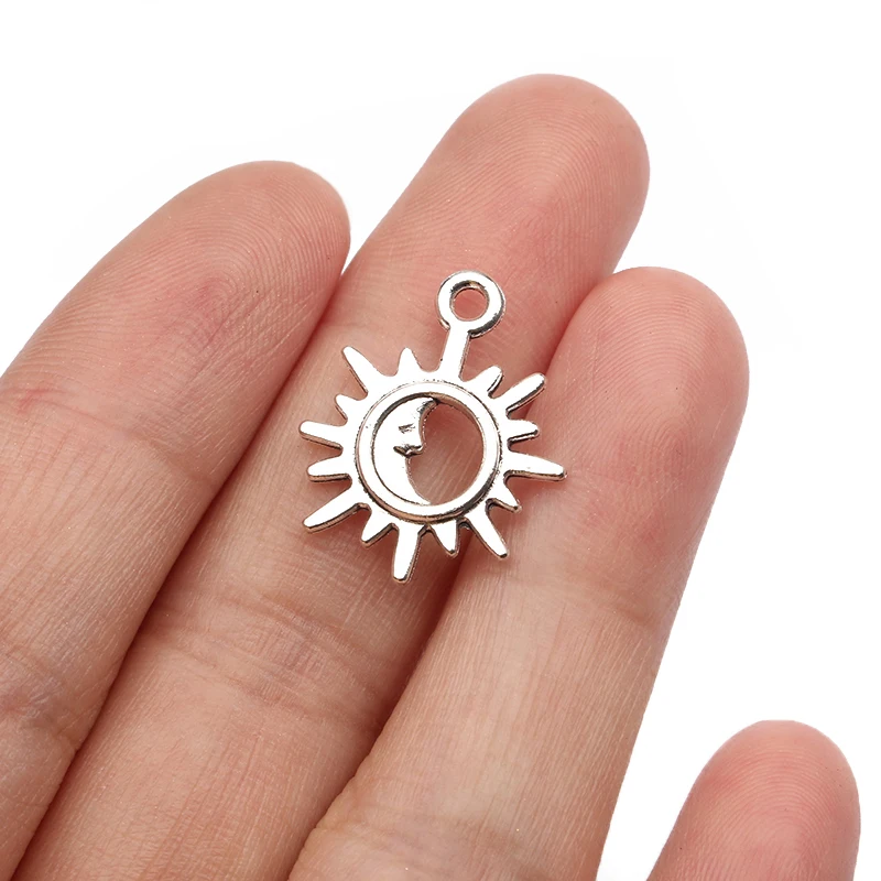 

20pcs Alloy Silver Color Mini Sun Moon Charm Pendant Bracelet Tags For Earrings Necklace Jewelry Findings Making Accessories