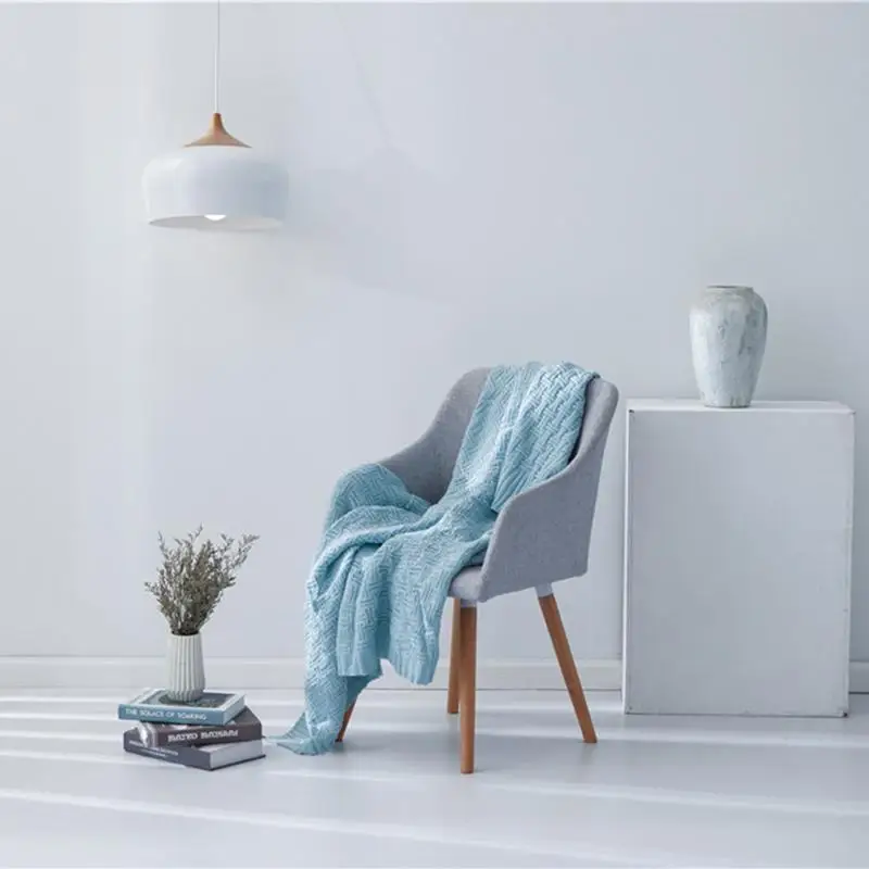 Современное простое однотонное одеяло вязаное двухстороннее плетеное для