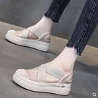 Летние женские сандалии 2021, Новые повседневные кружевные парусиновые туфли с вырезами, дышащие Цветочные туфли на плоской платформе