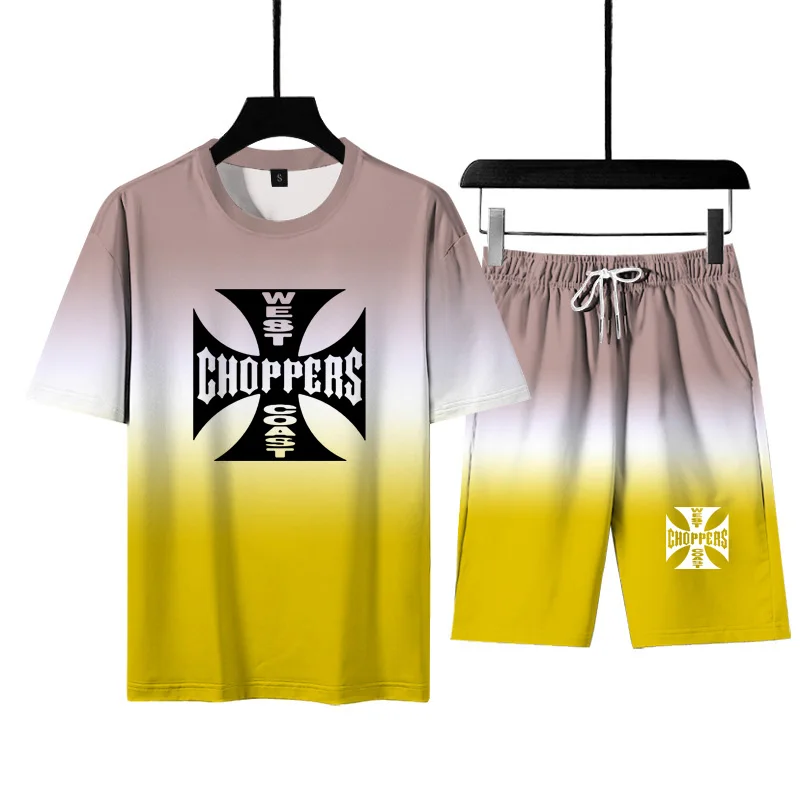 

Casual Men's T-shirt West Coast choppers Summer short sleeve High Quality Cotton Men's T-shirt + shorts two-piece suit