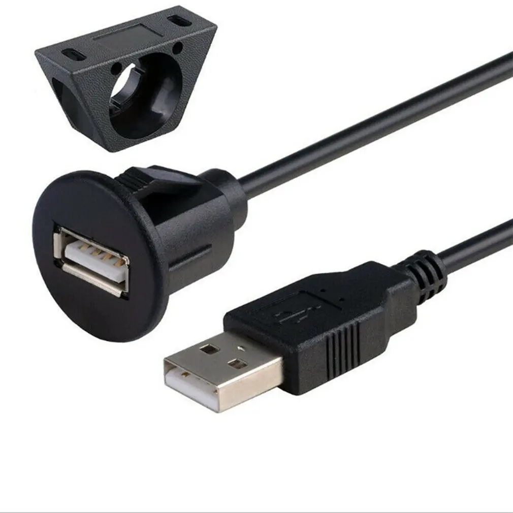 

1M/2M Car Dashboard Installation USB 2.0 Male to Female Socket Panel Extension Cable Single Port USB2.0 Cable With Bracket