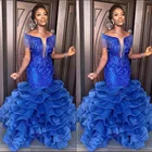 Женское платье-Русалка с открытыми плечами и оборками