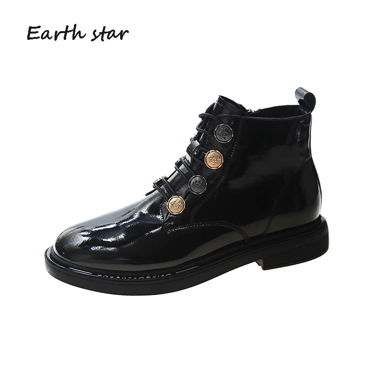 

2020 Autumn Shoes Women Button Martin Boots Shoes Lady Ankle footware Metal Decoration British Style Female botas mujer Boots
