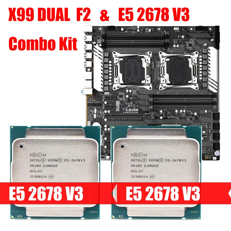 Günstig X99 Dual F2 Desktop Board LGA 2011v3 V4 Und E5 2678 V3 Kombiniert M.2 Nvme Slot Unterstützt DDR4 Acht Kanal 256g Sata 3,0 USB 3,0