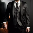 Классические черные мужские костюмы, повседневный официальный деловой Тонкий Блейзер, винтажный Свадебный костюм для жениха из 3 предметов, мужской костюм (пиджак + жилет + брюки)