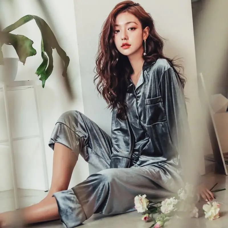 QWEEK Plus Size Pijama Velvet Women's Pajamas Female Set Woman 2 Pieces Sleepwear Winter Pyjamas Loungewear 3XL 4XL 5XL