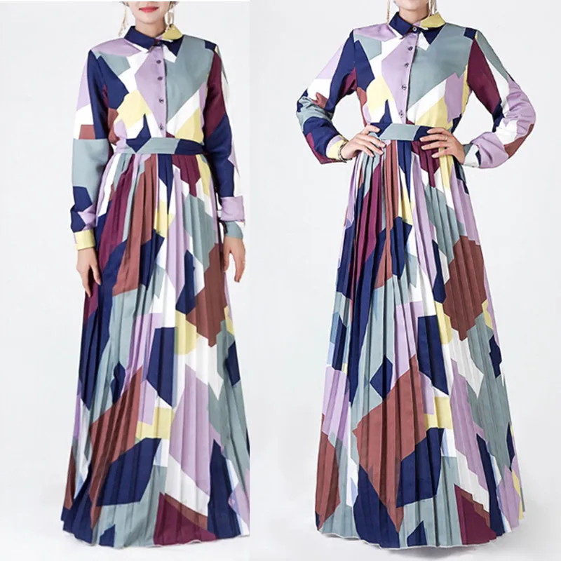 Женское платье с геометрическим рисунком мусульманское плиссированное кардиган