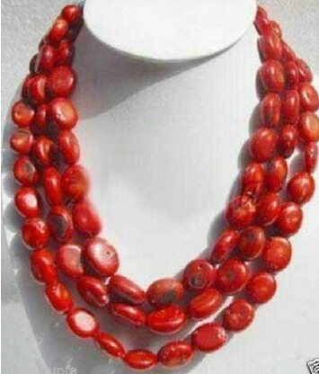 + 818 3 ряда модные ювелирные изделия большие натуральные красные коралловые бусы