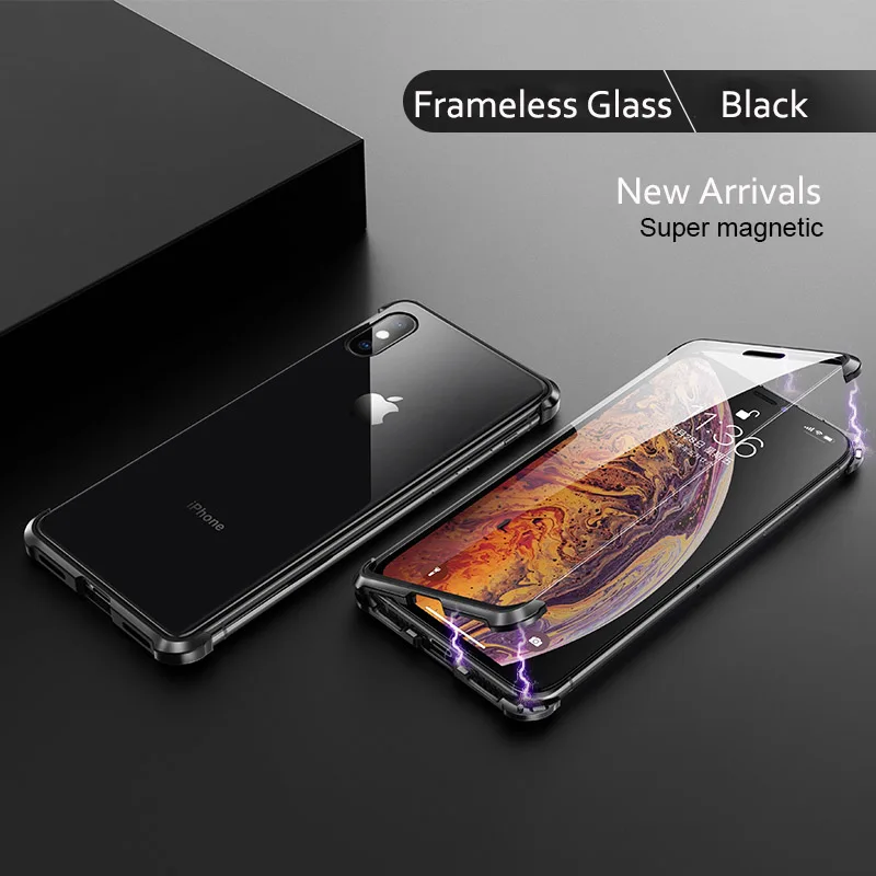 Бескаркасное двухстороннее закаленное стекло чехол для iPhone 10 6 6s 7 8 Plus XS Max XR X 8 Plus Магнитная Адсорбция металлический бампер крышка