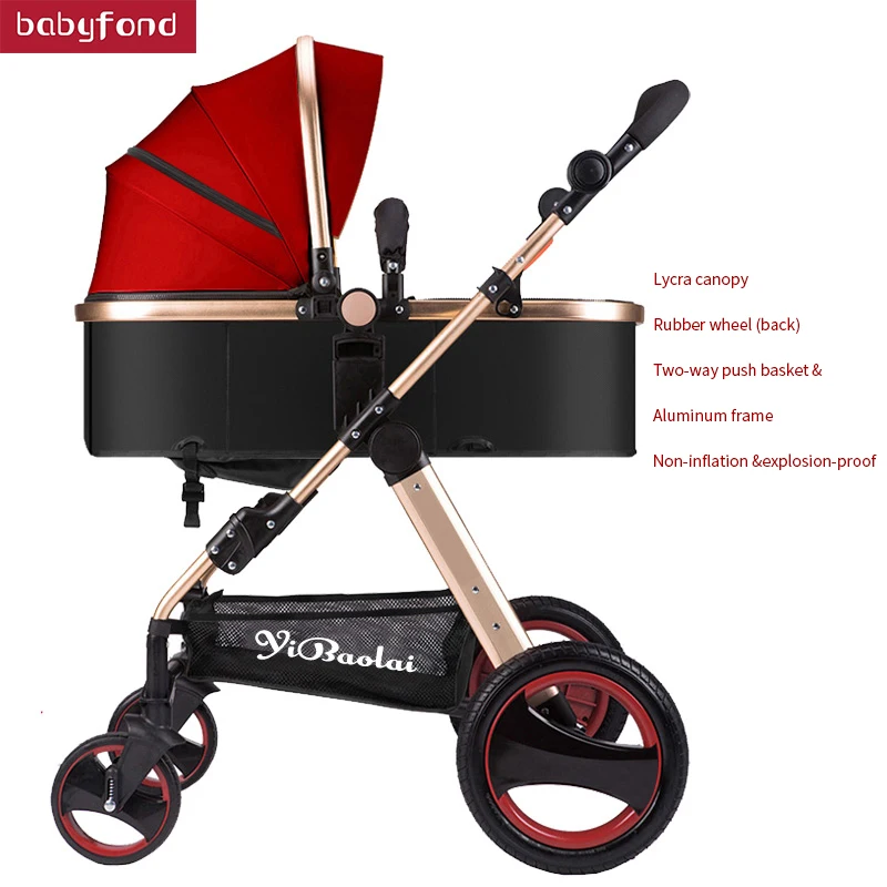 Детская коляска BABYFOND с высоким пейзажем, может лежать, складывается, четыре колеса, амортизатор, детская коляска