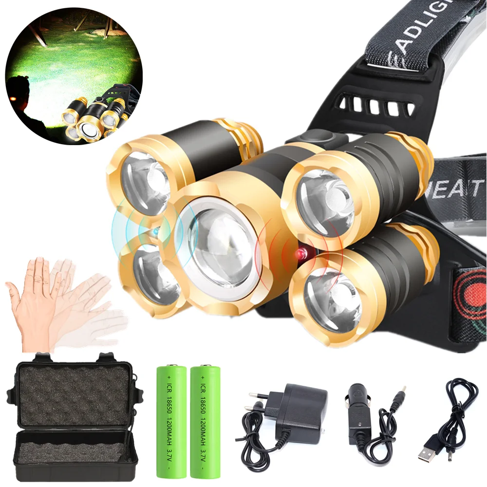 Налобный фонарь T6 светодиодный с ИК-датчиком 5 лм масштабируемый высокой