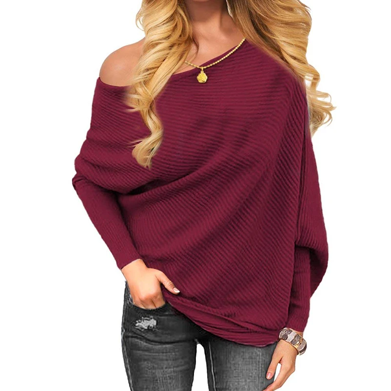 Sweater Women Sexy Off shoulder Batwing Sleeve Pullovers Jumper 3XL 2018 Harajuku Casual Loose Solid Long Knitted | Женская одежда