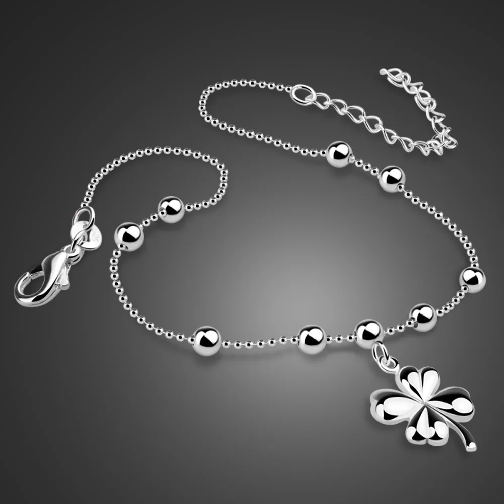 Женские богемные ножные браслеты с клевером из 100% стерлингового серебра 925 пробы