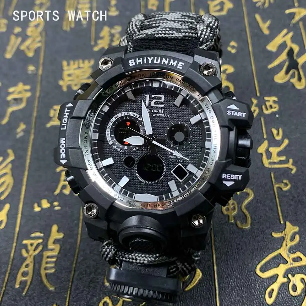 

SHIYUNME Военная Униформа Спорт на открытом воздухе электронные часы Для мужчин компас сигнализации хронограф Водонепроницаемый кварцевые ча...