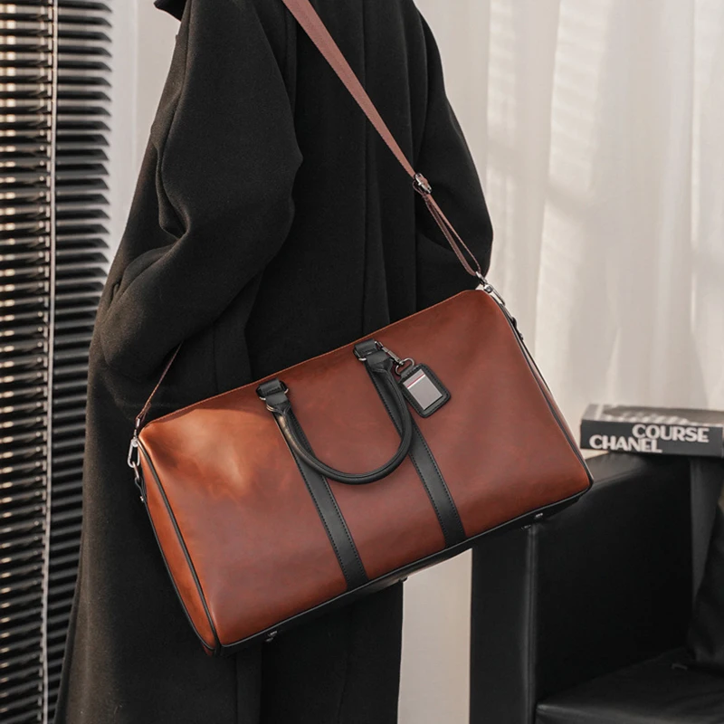 

Large Capacity Handbags for Men Casual Soft Pu Leather Male Shoulder Bags Short Distance Men Travel Bags Retro Style Packages