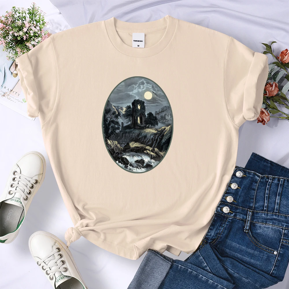 

Unisex Sunlight The castle. 1800's Printed Woman T Shirt Summer Anime T Shirt Fashion Simplicity T Shirts Retro Fit Tshirt Woman
