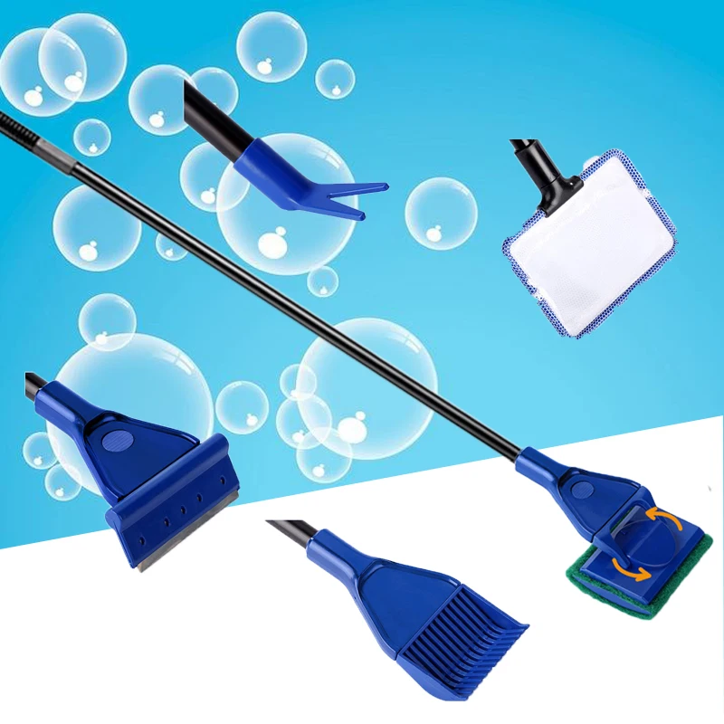 6-IN-1 Aquarium Cleaning Tools Kits Fish Tank Clean Set Net Gravel Rake Algae Scraper Fork Sponge Brush Glass Cleaner |