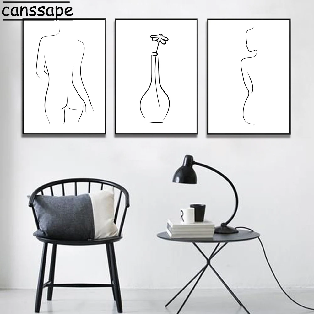 Абстрактная живопись линия голая женщина настенные художественные плакаты Йога