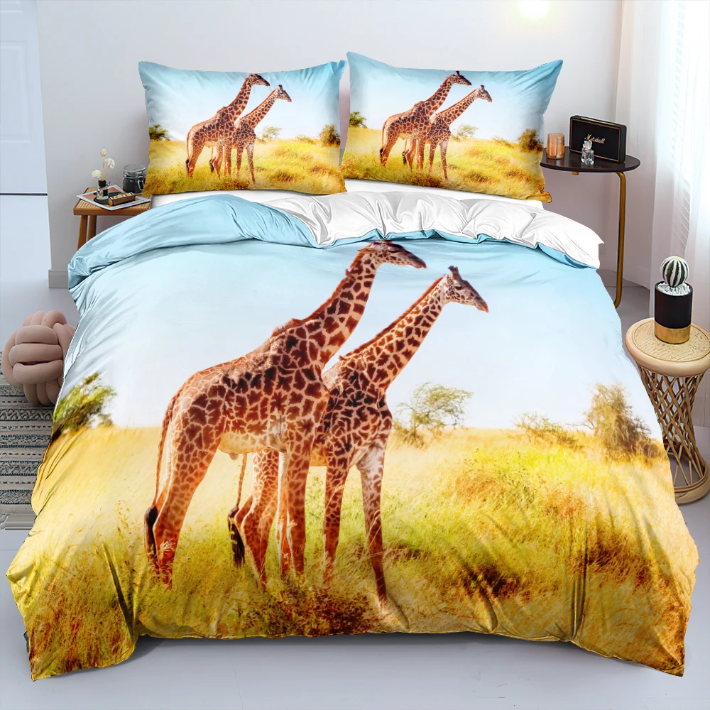 

3D White Duvet Cover Sets Custom Design Animal Bed Linen Pillow Sham King Queen Single Twin Size 160*200cm Giraffe Bedclothes