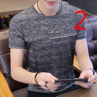 

Summer thin section trend Korean version of handsome personality Slim short-sleeved t-shirt men's tide brand loose