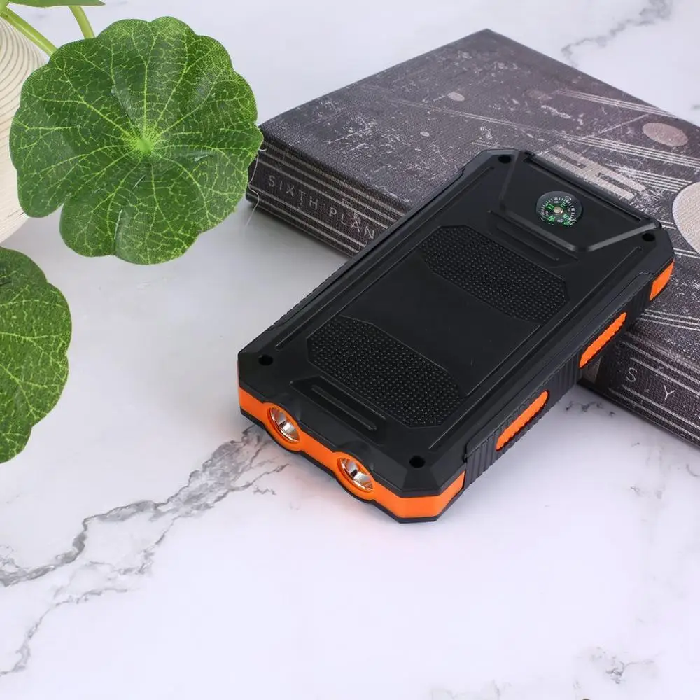 orange DIY солнечной энергии банк чехол 2 usb порта Внешнее зарядное устройство банк питания чехол для аварийного наружного кемпинга путешествия с компасом - Цвет: orange