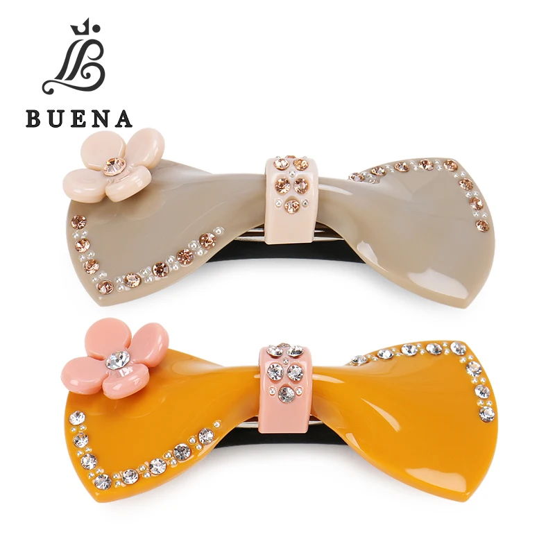 

Fashion Jewelry Bow Hair Barrettes Acetate Bow Hair Clip Rhinestones Flower Embellishment Hair Barrettes