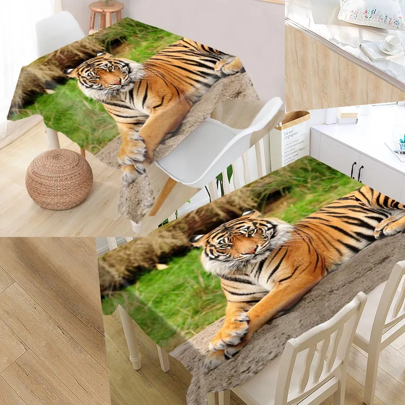 Скатерть из ткани Оксфорд с тигровыми животными на заказ прямоугольная