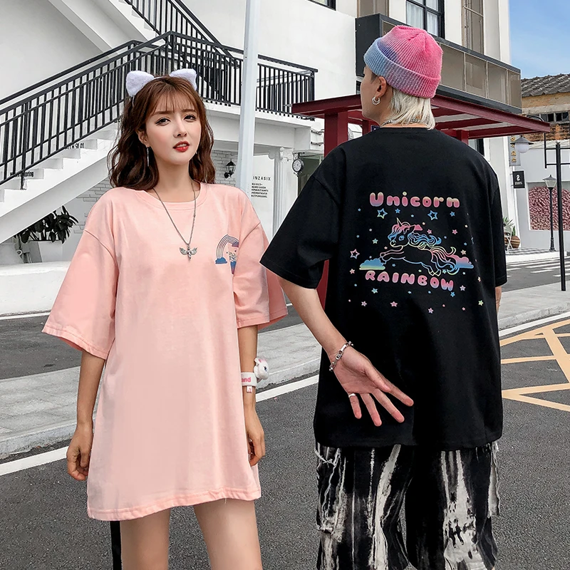 Лето 2020 3 м светоотражающая футболка с мультипликационным принтом для пары