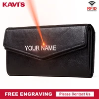 kavis 2021 fashion genuine leather women wallet long cowhide multiple cards holder clutch female purse standard wallet engraving