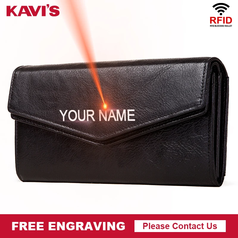 KAVIS 2021 Модный женский кошелек из натуральной кожи Длинный воловьей с несколькими