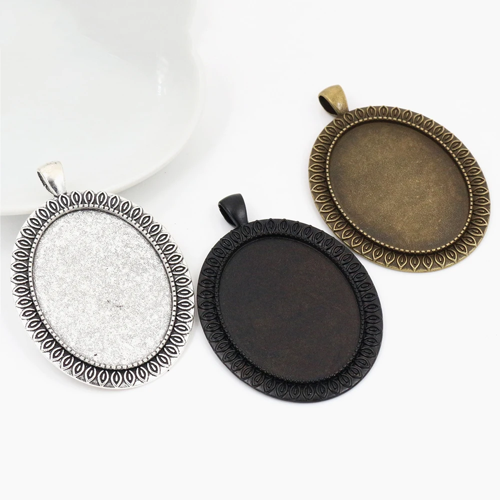 

New Fashion 5pcs 30x40mm Inner Size Antique Silver Plated/Black/Bronze Simple Pattern Style Cabochon Base Setting Pendant Tray