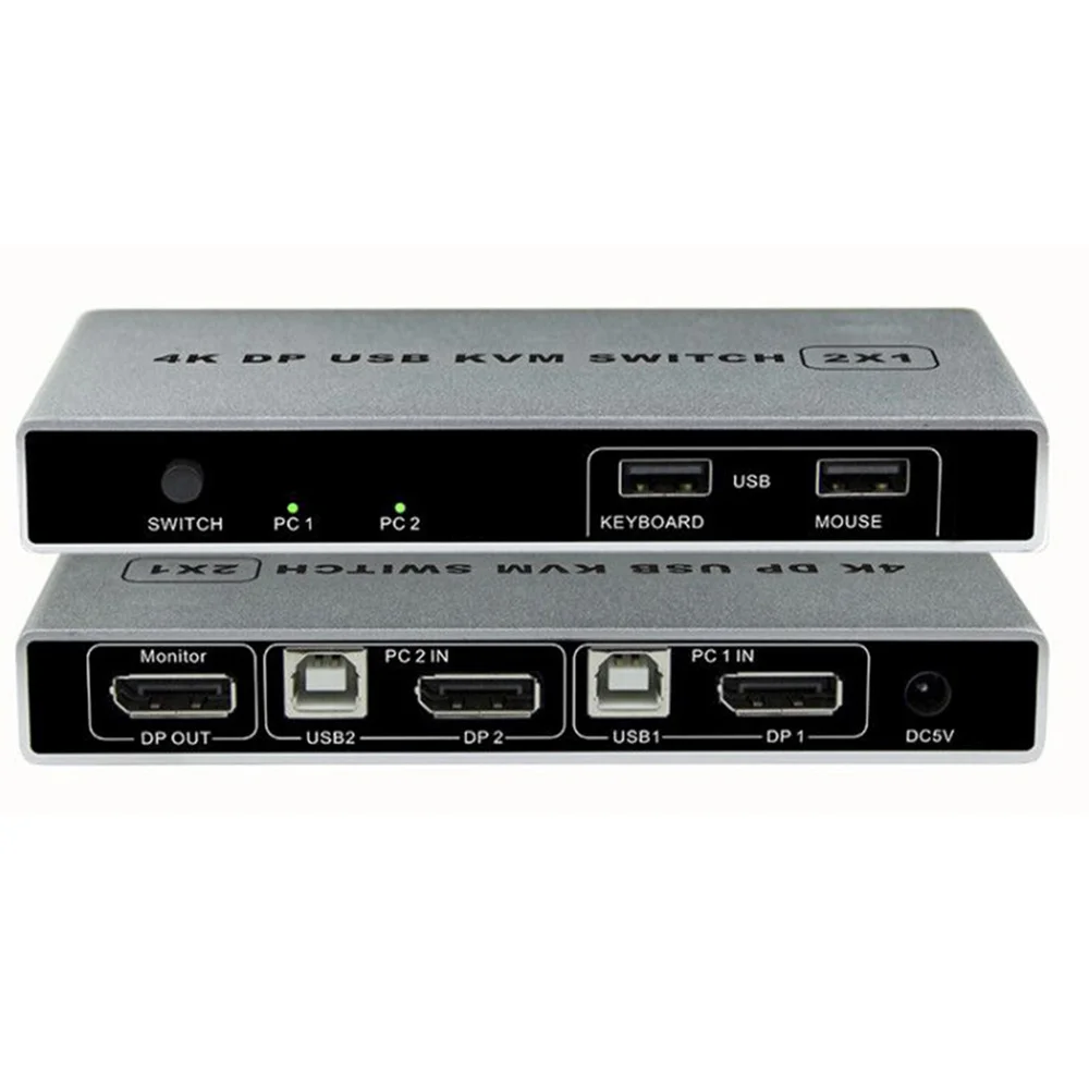 Dual-port Displayport KVM Switch USB Displayport KVM 144Hz DP Switcher 4KX2K/60Hz 2K/144Hz Displayport 2 in 1 out KVM USB